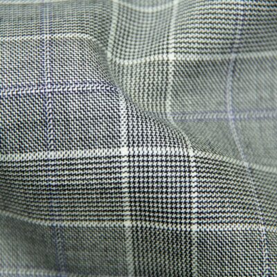 Charcoal Grey With Blue Check Plaid 100% Wool  Fabric Sold Per Metre Made In Huddersfield England