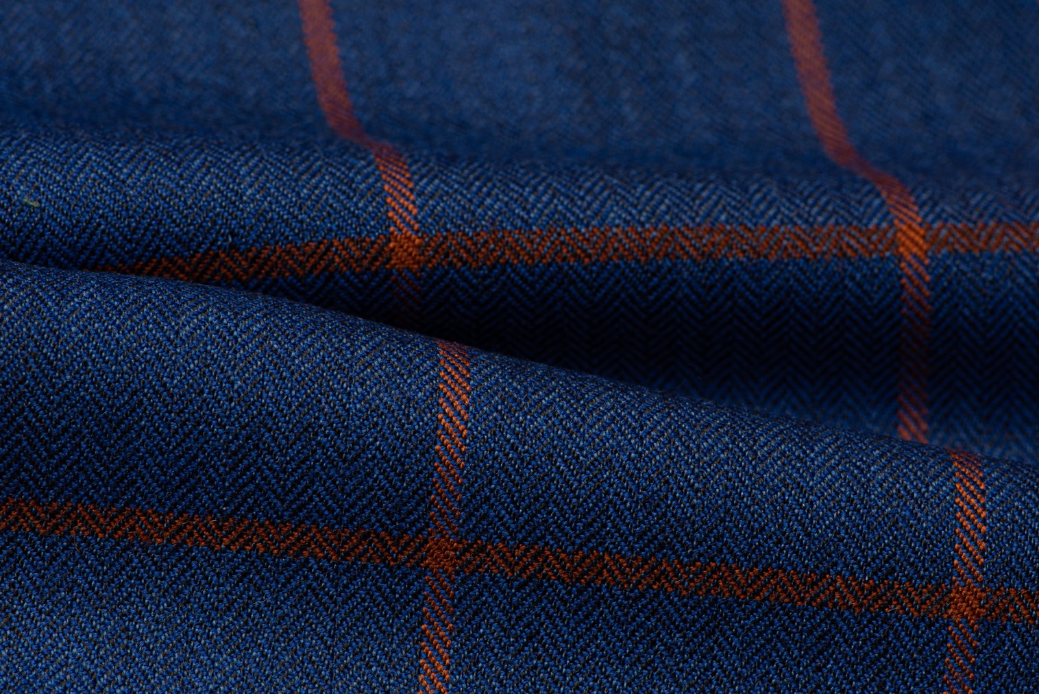H1402 - Royal Blue W/ Orange Check - 340gms (High Twist Wool ...