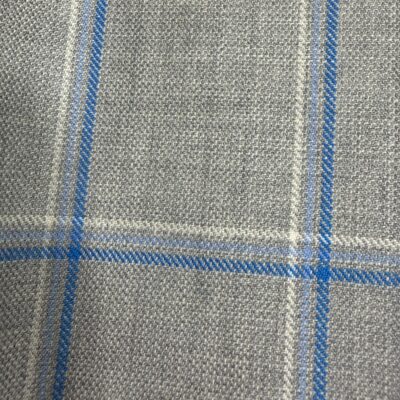 SAL332 - LIGHT GREY W/ BLUE & WHITE CHECK 100% WOOL (280 Grams / 10 oz)