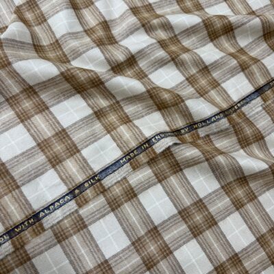 SAL337 - CREAM & BROWN CHECK 30% ALPACA, 20% SILK, 50% WOOL (300 Grams / 10.5 oz)