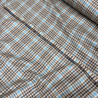SAL343 - SAND FANCY W/ BLUE OVERCHECK 30% ALPACA, 20% SILK, 50% WOOL (300 Grams / 10.5 oz)