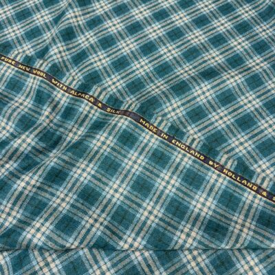 SAL344 - TEAL CHECK W/ CREAM & WHITE OVERCHECK 30% ALPACA, 20% SILK, 50% WOOL (300 Grams / 10.5 oz)