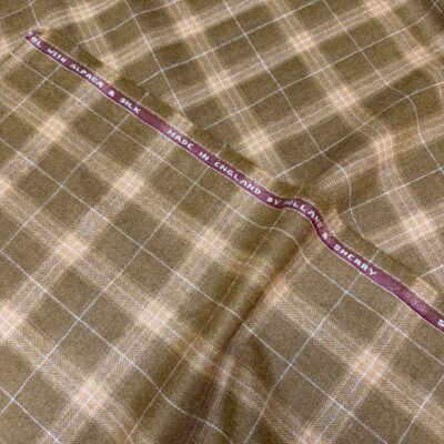 SAL345 - BROWN & CREAM HERRINGBONE W/ OVERCHECK 30% ALPACA, 20% SILK, 50% WOOL (300 Grams / 10.5 oz)