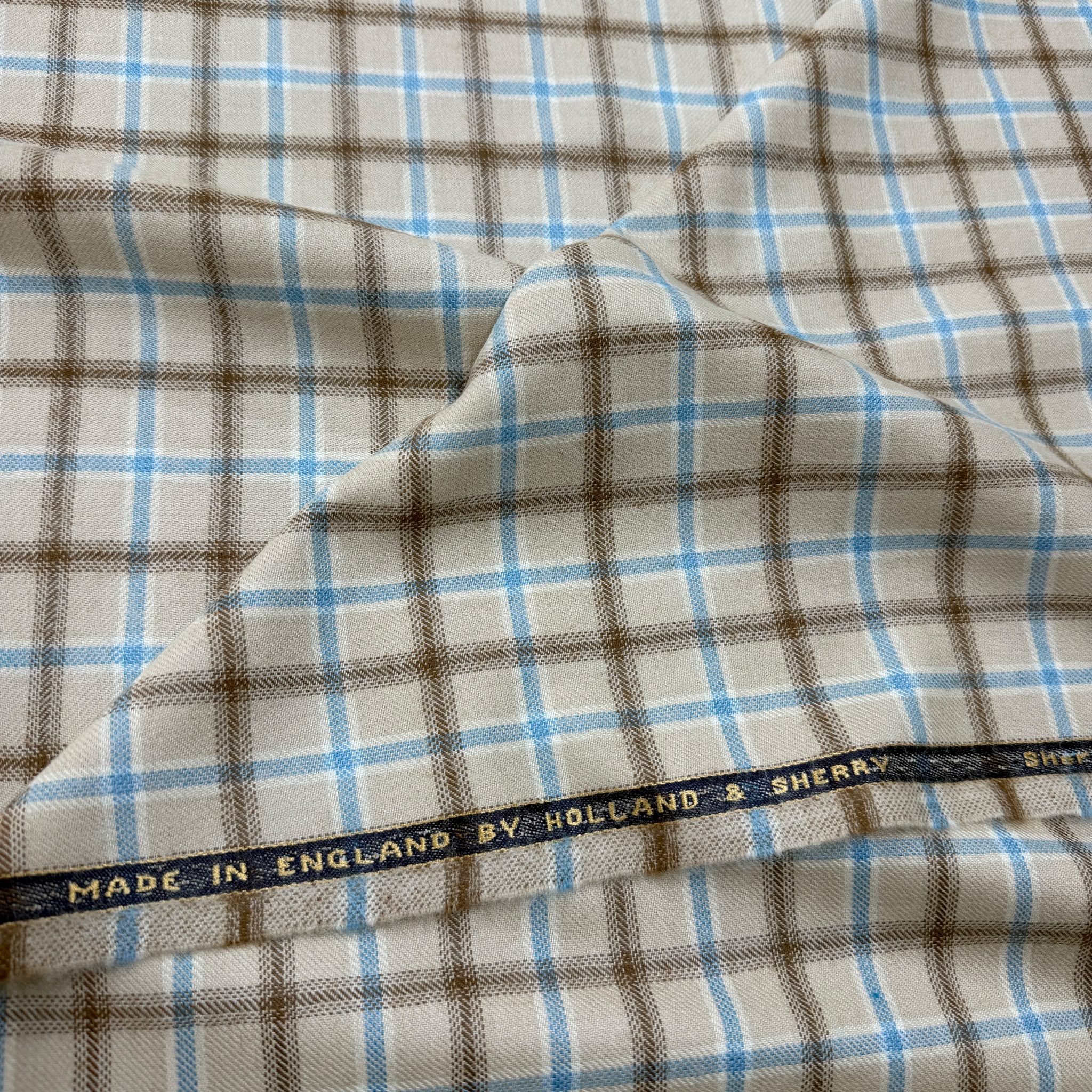 SAL350 - CREAM W/ BLUE & BROWN CHECK 30% ALPACA, 20% SILK, 50% WOOL (300 Grams / 10.5 oz)