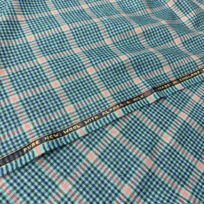 SAL357 - TEAL W/ OVERCHECK 30% ALPACA, 20% SILK, 50% WOOL (300 Grams / 10.5 oz)